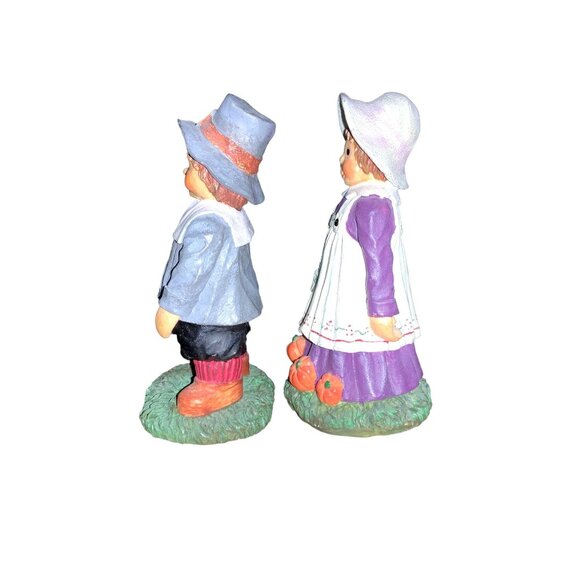 Thanksgiving Pilgrim Boy & Girl Figurine Set - Hand-Painted Resin Decor - Picture 7 of 9